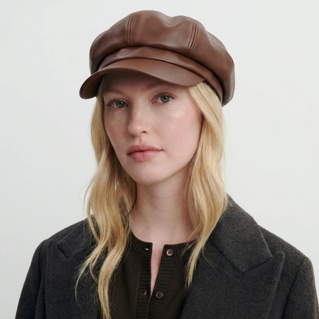 Casquette Gavroche Cuir Femme