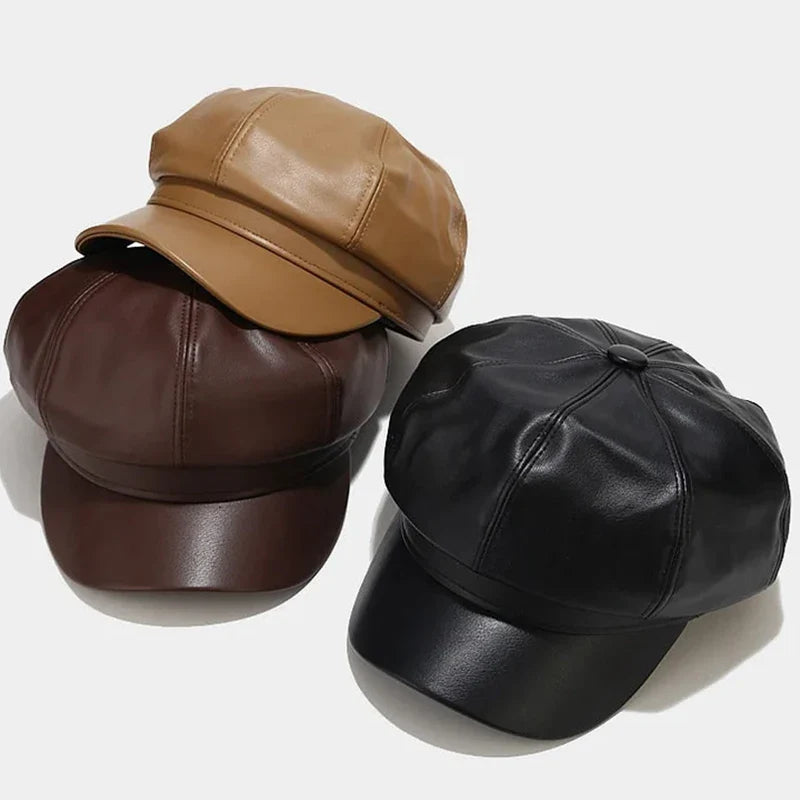 Casquette Gavroche Cuir Femme